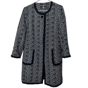Karl Lagerfeld Paris Tweed Coat Jacket Black White Bouclé Longline Size 10